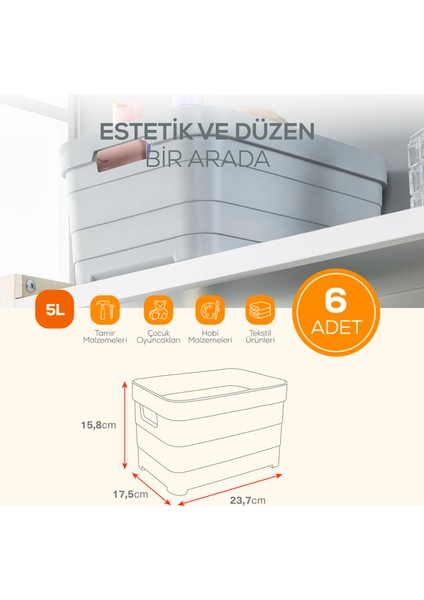 6'lı 5 Litre Saklama Kutusu Mavi
