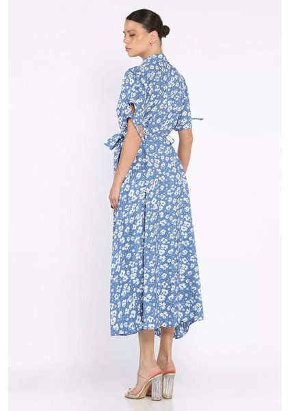 Kadın Düğmeli Çiçek Desenli Kısa Kol Elbise P-00017610 modelleri