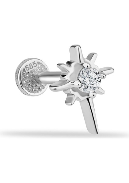 14 Ayar Altın Taşlı Parlayan Yıldız Minimal Minimal Tragus Piercing