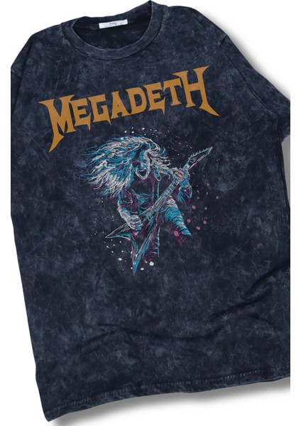 Unisex Rock Band Megadeth Baskılı Vintage Tişört, Oversize Rock Metal Baskılı Yıkamalı T-Shirt