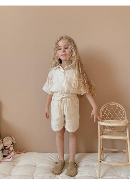 Kız Çocuk Pamuklu Müslin Şortlu 2li Takım