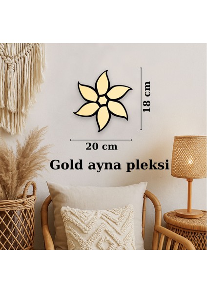 Gold Ayna Pleksi Çiçek Duvar Dekoru | Tekli, 2’li ve 3’lü Set | Mdf Üzeri Modern Duvar Süsü