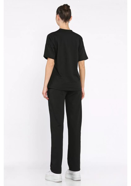 Bisiklet Yaka Nakışlı Kadın Tişört Pantolon Ikili Takım P-00017626 modelleri