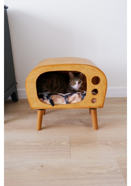 Kedi Evi Dekoratif Ahşap New Tv Kedi Evi