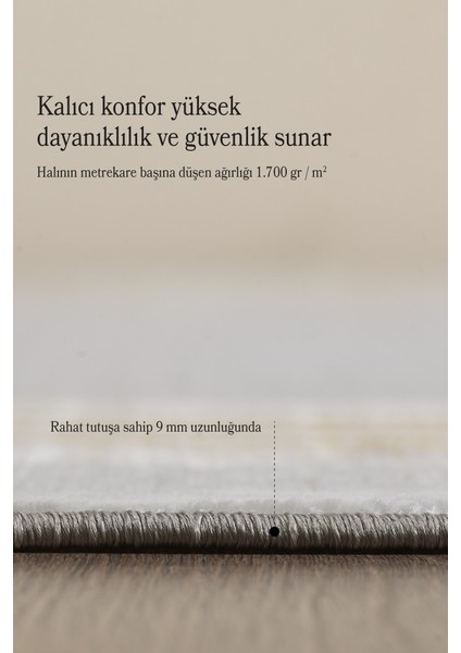 Modern Tasarımlı Pamuk Tabanlı Karo Mermer Desenli Saçaklı Altın Renkli Halı