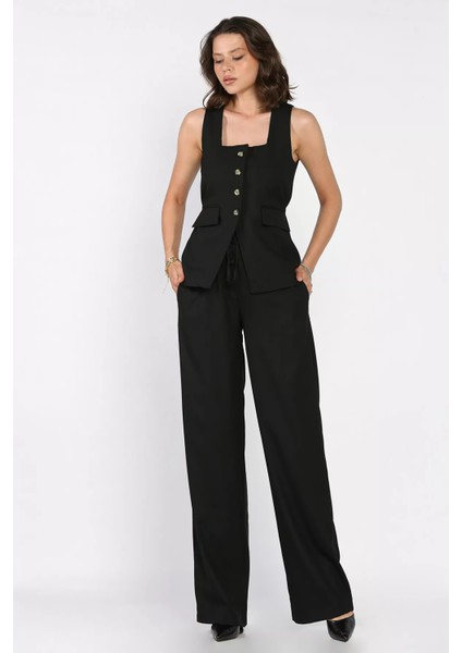 Kadın Kare Yaka Yelek Bel Lastikli Pantolon Ikili Takım P-00017527 fiyatları