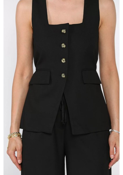 Kadın Kare Yaka Yelek Bel Lastikli Pantolon Ikili Takım P-00017527 indirimleri