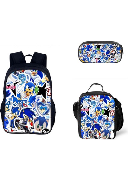 Sonic Ilkokul ve Ortaokul Öğrencileri Çizgi Film Periferik Okul Çantası Üç Parçalı Set (Yurt Dışından)