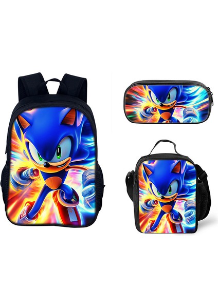 Sonic Ilkokul ve Ortaokul Öğrencileri Çizgi Film Periferik Okul Çantası Üç Parçalı Set (Yurt Dışından)