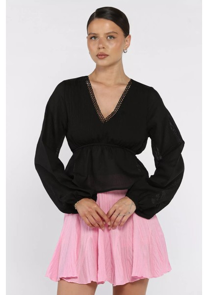 V Yaka Bel Lastikli Kadın Bluz P-00017576 fiyatları