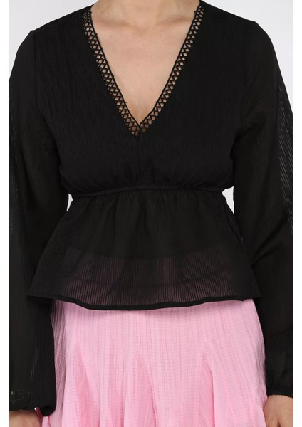 V Yaka Bel Lastikli Kadın Bluz P-00017576 fırsatları