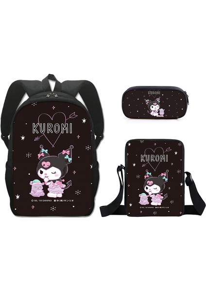 Sanrio Kuromi Okul Çantası Öğrenci Omuz Çantası Üç Set Kalem Çantası Küçük El Çantası (Yurt Dışından)