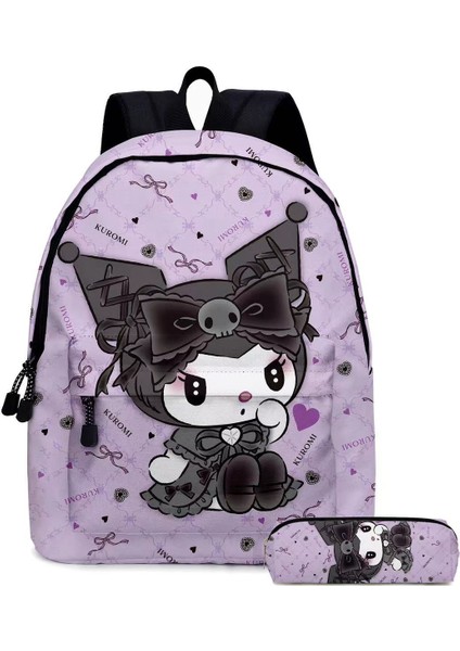 Kuromi Öğrenci Okul Çantası Anime Azaltılmış Yük 2 Parça Okul Çantası Seti (Yurt Dışından)
