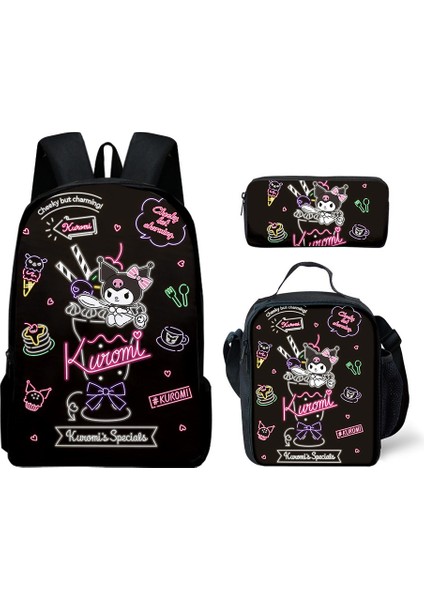 Sanrio Kuromi Okul Çantası Öğrenci Omuz Çantası Üç Set Kalem Çantası Küçük El Çantası (Yurt Dışından)