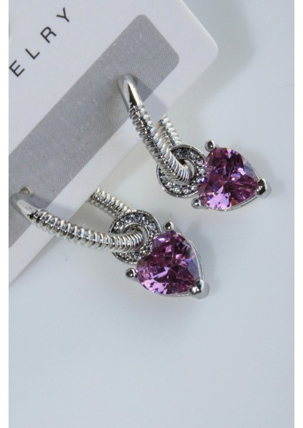 Premium Seri Pembe Kalp Model Sallantılı Kadın Çelik Küpe