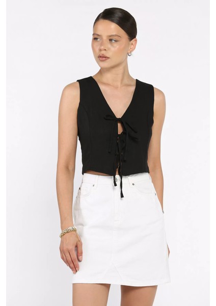 Kadın Ön Bağlamalı Astarlı Keten Yelek P-00017577 fiyatları