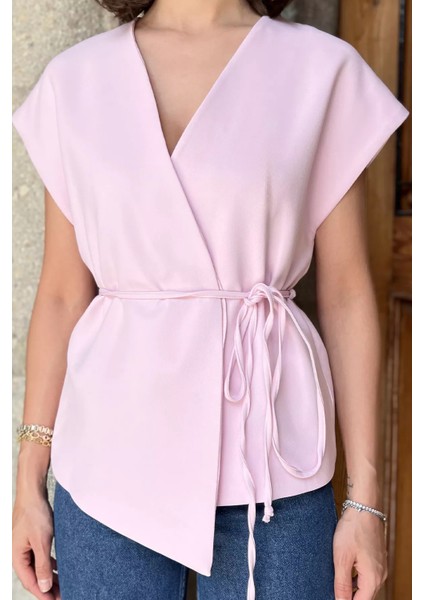 Kadın Kruvaze Yaka Bel Bağlama Detaylı Astarlı Yelek P-00017526 fırsatları