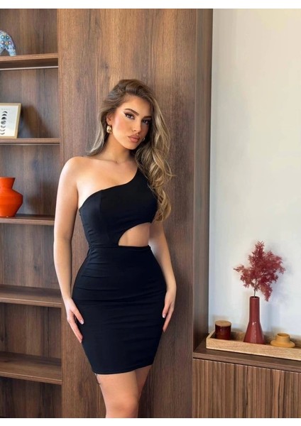 Modern Asimetrik Kesim Dekolteli Diz Üstü Elbise fiyatları