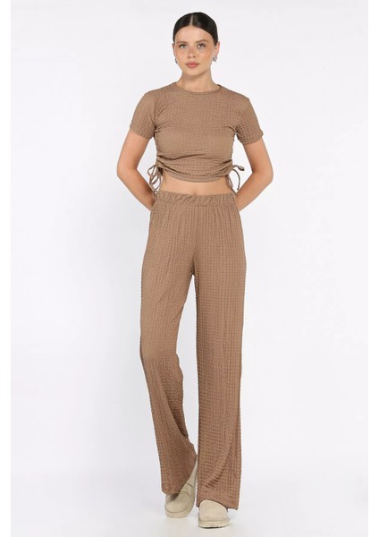 Kadın Kendinden Desenli Yan Büzgülü Bluz Pantolon Ikili Takım P-00017568 fiyatları