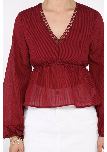 V Yaka Bel Lastikli Kadın Bluz P-00017576 modelleri