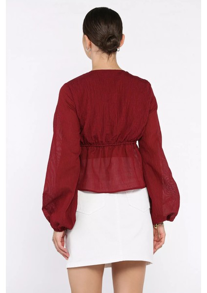 V Yaka Bel Lastikli Kadın Bluz P-00017576 fırsatları