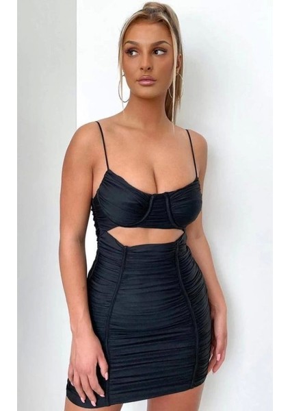 Omuz Askılı Dekolteli Mini Elbise