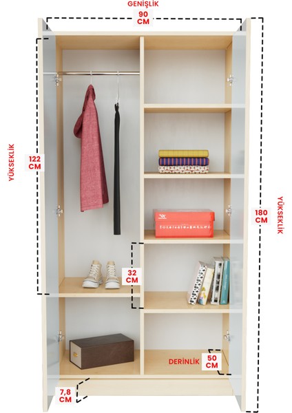 Minik Rüyacı Design "calista" Gardırop 5 Raflı Askılı Çocuk Odasi Elbise Dolabı