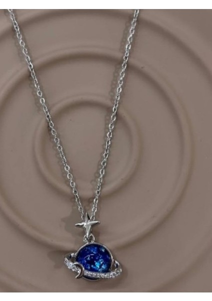 Kristal Taşlı Gezegen Çelik Kolye