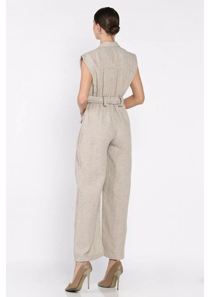 Bel Lastikli Kemerli Keten Tulum P-00017515