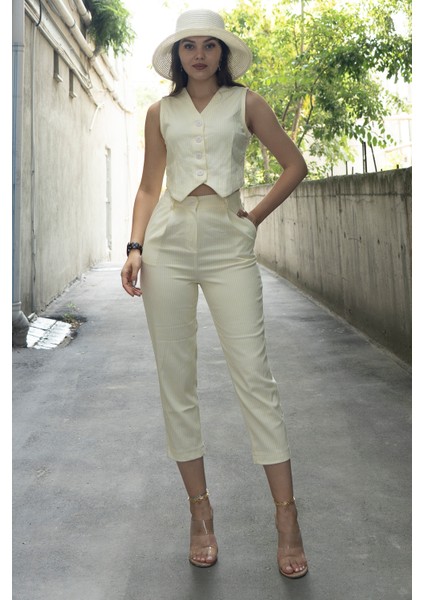 Trend Model Yelek Pantolon Çizgili Takım 1263