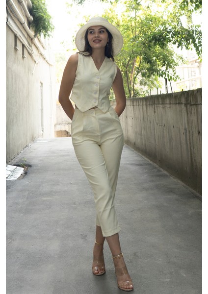 Trend Model Yelek Pantolon Çizgili Takım 1263