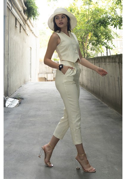 Trend Model Yelek Pantolon Çizgili Takım 1263