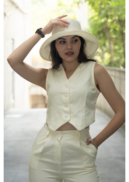 Trend Model Yelek Pantolon Çizgili Takım 1263