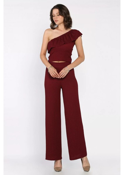 Kadın Kendinden Desenli Tek Omuz Bluz Pantolon Ikili Takım P-00017532 fiyatları