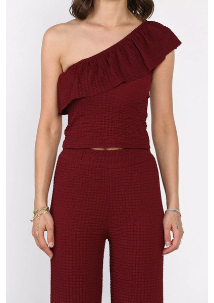 Kadın Kendinden Desenli Tek Omuz Bluz Pantolon Ikili Takım P-00017532 fırsatları