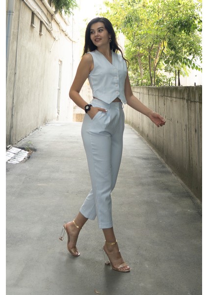 Trend Model Yelek Pantolon Çizgili Takım 1263