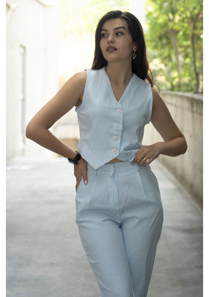 Trend Model Yelek Pantolon Çizgili Takım 1263 modelleri