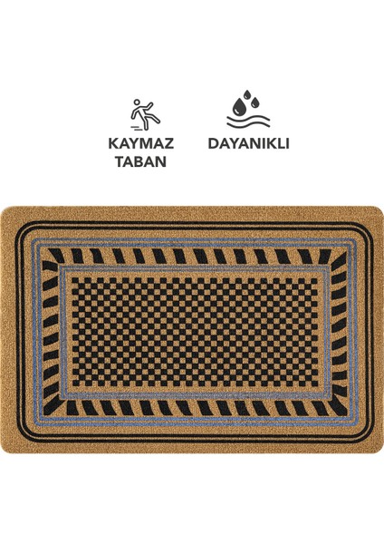 Coco Entry PS023A Damalı Çerçeve Desen Kalın Kaymaz Taban Nem Alıcı Şık Tasarım Kapı Önü Paspası fırsatları