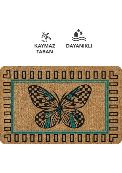Coco Entry PS024A Renkli Kelebek Desen Kalın Kaymaz Taban Nem Alıcı Şık Tasarım Kapı Önü Paspası fırsatları