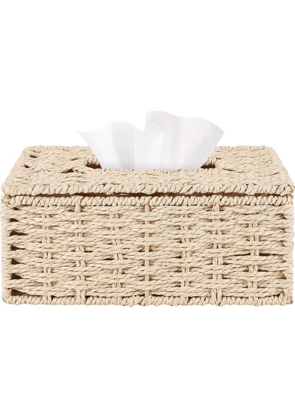 Rattan Mendil Kutusu, Vintage Peçetelik, Kasa Dağınıklığı Saklama Kabı Kapağı, Oturma Odası Masası Dekorasyonu (Bej) (Yurt Dışından)