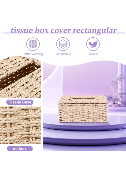 Rattan Mendil Kutusu, Vintage Peçetelik, Kasa Dağınıklığı Saklama Kabı Kapağı, Oturma Odası Masası Dekorasyonu (Bej) (Yurt Dışından)