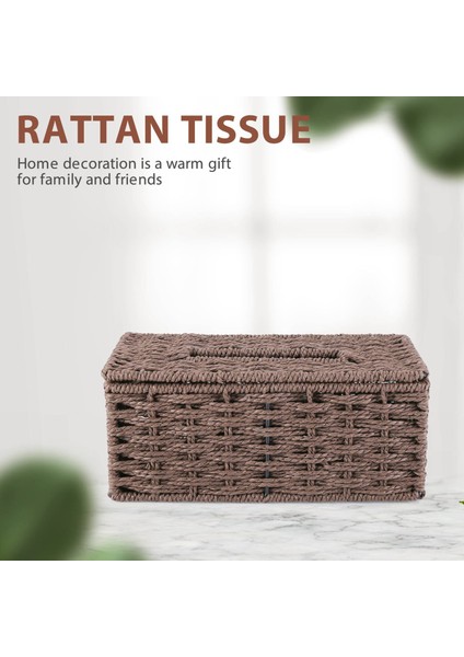 Rattan Mendil Kutusu, Vintage Peçetelik, Kasa Dağınıklığı Saklama Kabı Kapağı, Oturma Odası Masası Dekorasyonu (Kahve) (Yurt Dışından)