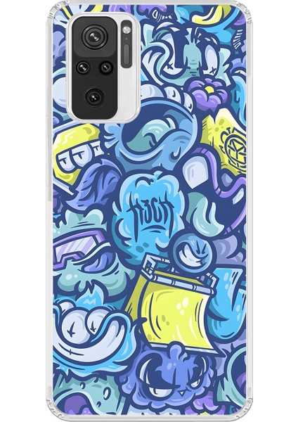 Xiaomi Redmi Note 10 Uyumlu Şeffaf Kılıf Graffiti 9 Tasarımlı