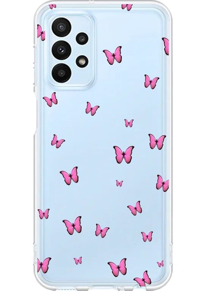 Samsung Galaxy A23 Uyumlu Şeffaf Kılıf Kelebek 2 Tasarımlı