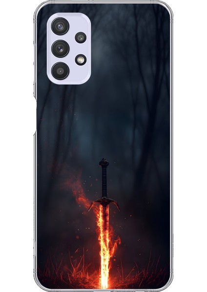 Samsung Galaxy A32 Uyumlu Şeffaf Kılıf Kılıç Tasarımlı