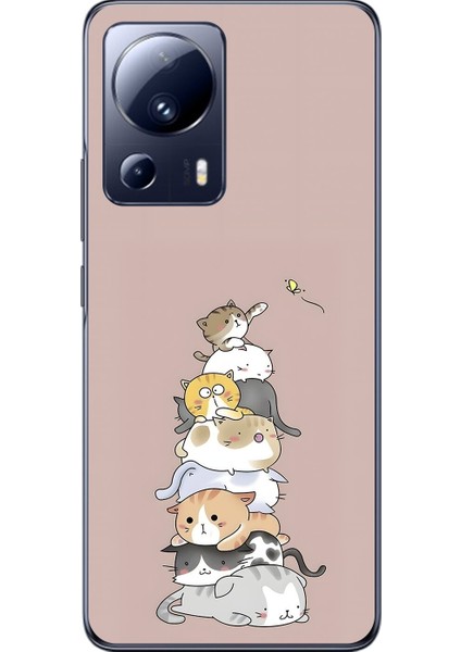 Xiaomi Mi 13 Lite Uyumlu Şeffaf Kılıf Kedişler 1 Tasarımlı