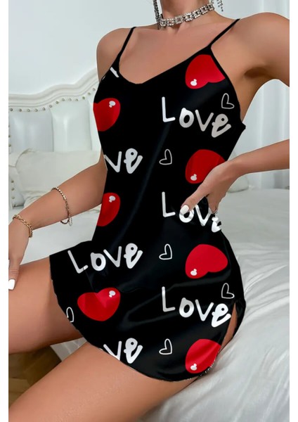 Love Desenli Saten Gecelik modelleri