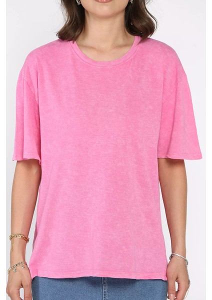 Kadın Bisiklet Yaka Oversize Tişört P-00017495 fırsatları