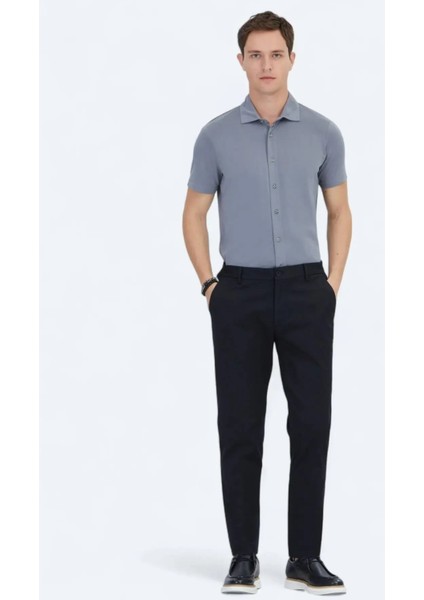 Siyah Dokuma Jogging Fit Casual Pamuk Karışımlı Pantolon