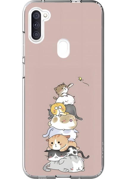 Samsung Galaxy A11 Uyumlu Şeffaf Kılıf Kedişler 1 Tasarımlı